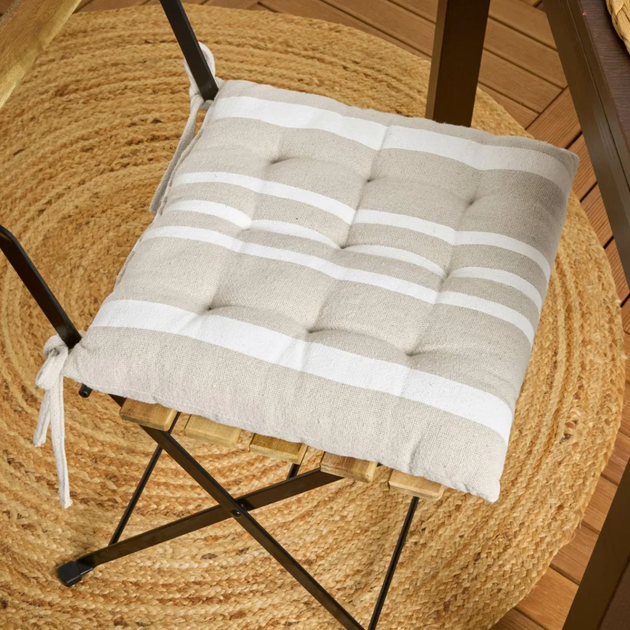 Coussin Chaise Et Fauteuil|EMINZA Coussin de chaise extérieur carré (38 x 38 cm) Nautira Ecru