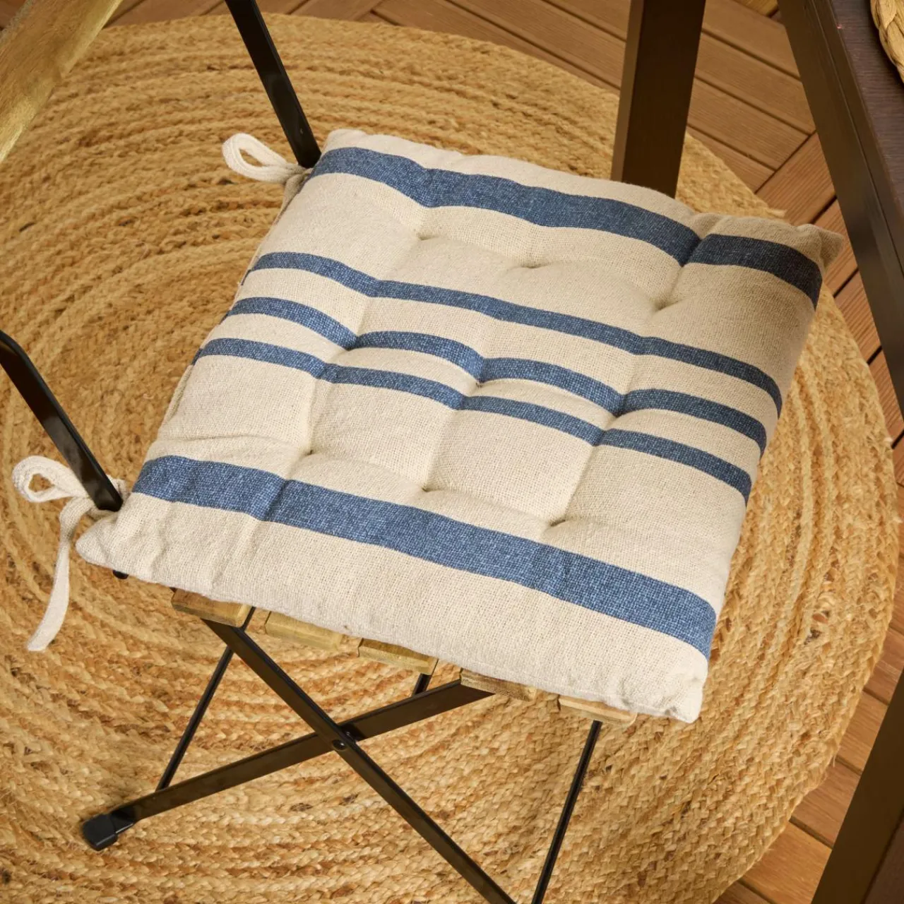 Coussin Chaise Et Fauteuil|EMINZA Coussin de chaise extérieur carré (38 x 38 cm) Nautira Bleu marine