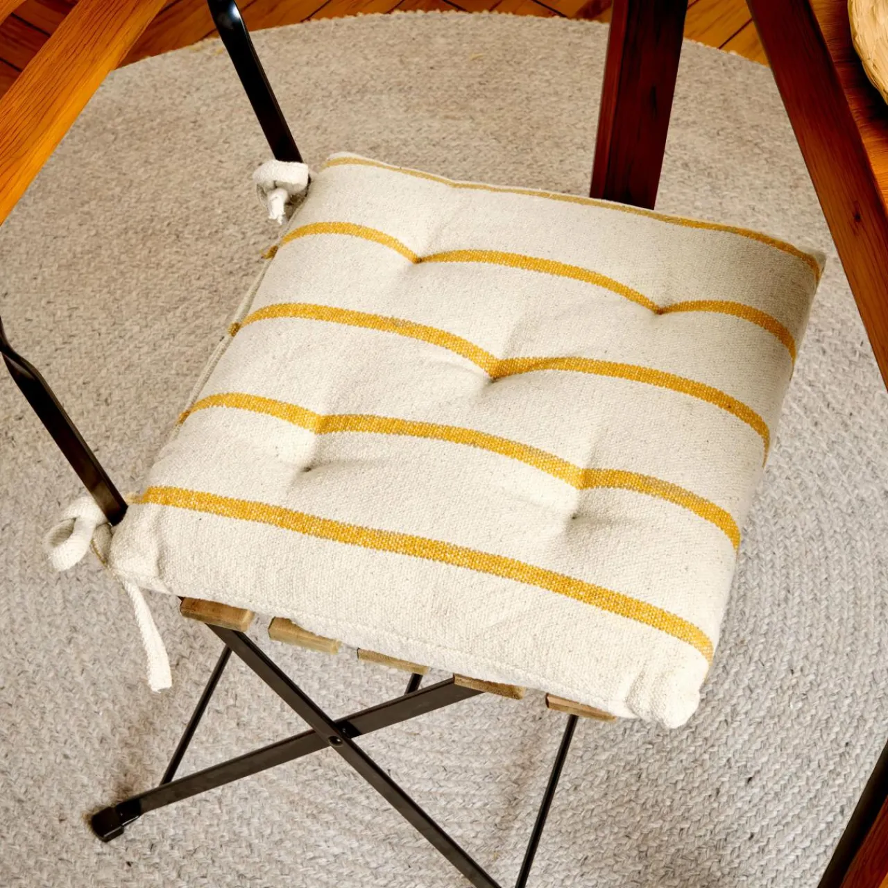 Coussin Chaise Et Fauteuil|EMINZA Coussin de chaise extérieur toile de coton (40 x 40 cm) Ocealys Jaune moutarde