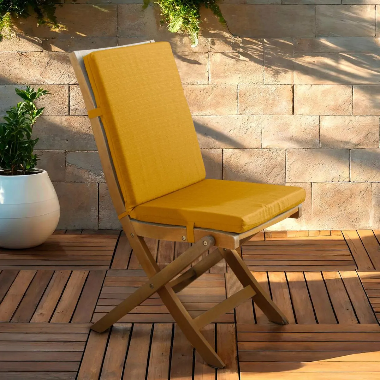 Coussin Chaise Et Fauteuil|Accessoires Et Coussins|EMINZA Coussin de chaise extérieur avec dossier (90 x 40 cm) Sunset Jaune moutarde
