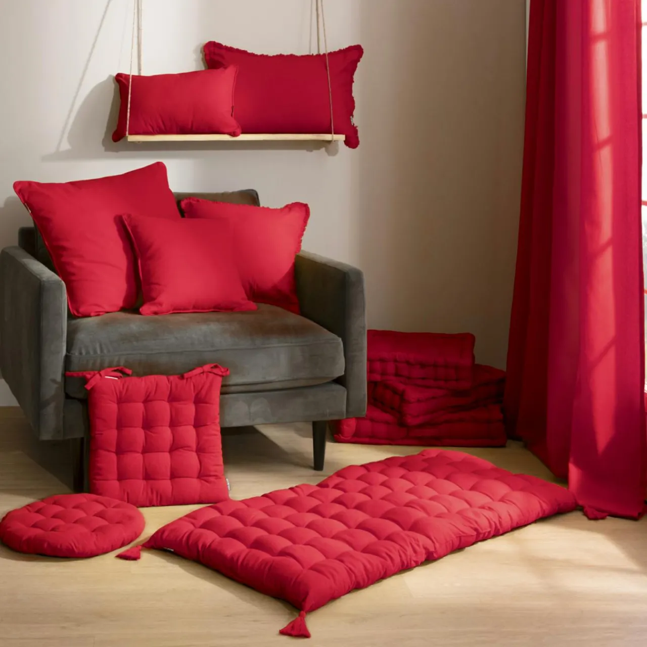 Galette De Chaise|EMINZA Coussin de chaise rond coton (40 cm) Pixel Rouge