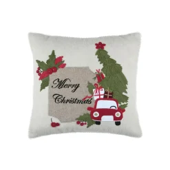 Plaid, Coussin Et Tapis De Noël|STOF Coussin de Noël brodé (45 x 45 cm) Vœux Merry Christmas Naturel Multicolore