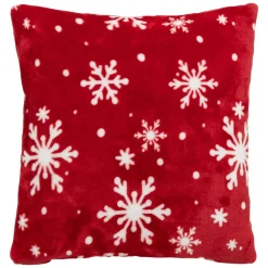 Plaid, Coussin Et Tapis De Noël|FEERIC LIGHTS Coussin de Noël carré (40 cm) Flocons de neige Rouge