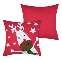 Plaid, Coussin Et Tapis De Noël|STOF Coussin de Noël carré (45 cm) Falala Renne Rouge