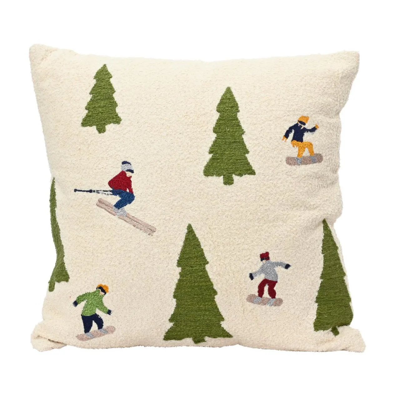 Plaid, Coussin Et Tapis De Noël|KAEMINGK Coussin de Noël carré coton (45 x 45 cm) Skieurs Vert