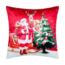Plaid, Coussin Et Tapis De Noël|STOF Coussin de Noël carré velours (40 x 40 cm) Réveillon de Noël Rouge