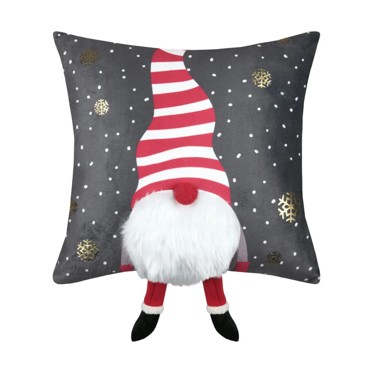 Plaid, Coussin Et Tapis De Noël|STOF Coussin de Noël carré velours (40 x 40 cm) Edgard lutin Gris