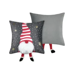 Plaid, Coussin Et Tapis De Noël|STOF Coussin de Noël carré velours (40 x 40 cm) Edgard lutin Gris