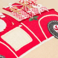 Plaid, Coussin Et Tapis De Noël|JJA Coussin de Noël rectangulaire (59 x 39 cm) Voiture du Père Noël Rouge et Beige