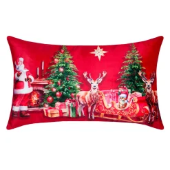 Plaid, Coussin Et Tapis De Noël|STOF Coussin de Noël rectangulaire velours (30 x 50 cm) Réveillon de Noël Rouge