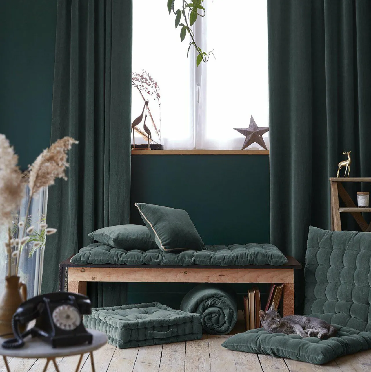 Coussin De Sol|EMINZA Coussin de sol carré velours de coton (50 x 50 cm) Victor Gris ardoise