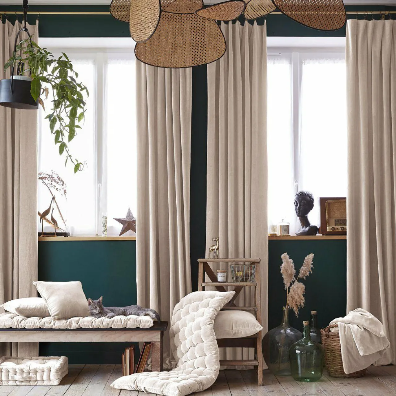 Coussin De Sol|EMINZA Coussin de sol carré velours de coton (50 x 50 cm) Victor pampa Beige