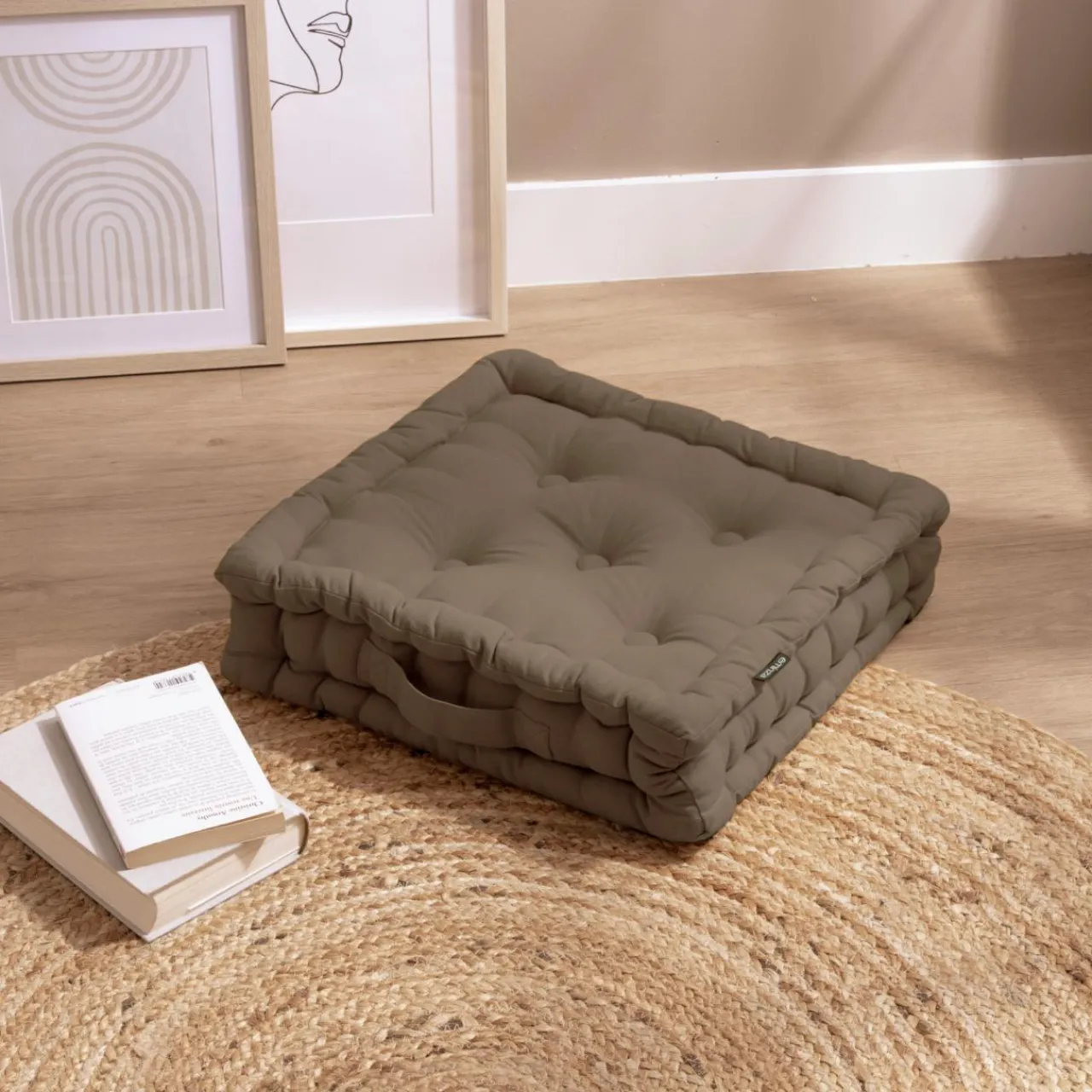 Coussin De Sol|EMINZA Coussin de sol coton (40 x 40 cm) Pixel Taupe