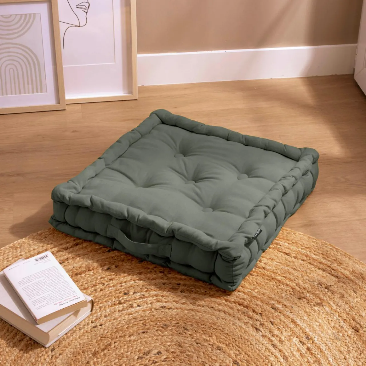 Coussin De Sol|EMINZA Coussin de sol coton (50 x 50 cm) Pixel Vert kaki