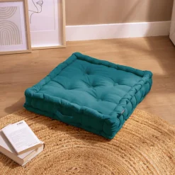 Coussin De Sol|EMINZA Coussin de sol coton (50 x 50 cm) Pixel Bleu canard