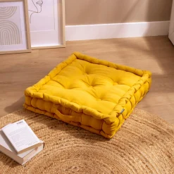 Coussin De Sol|EMINZA Coussin de sol coton (50 x 50 cm) Pixel Jaune moutarde