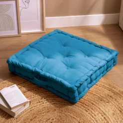 Coussin De Sol|EMINZA Coussin de sol coton (60 x 60 cm) Pixel Bleu turquoise