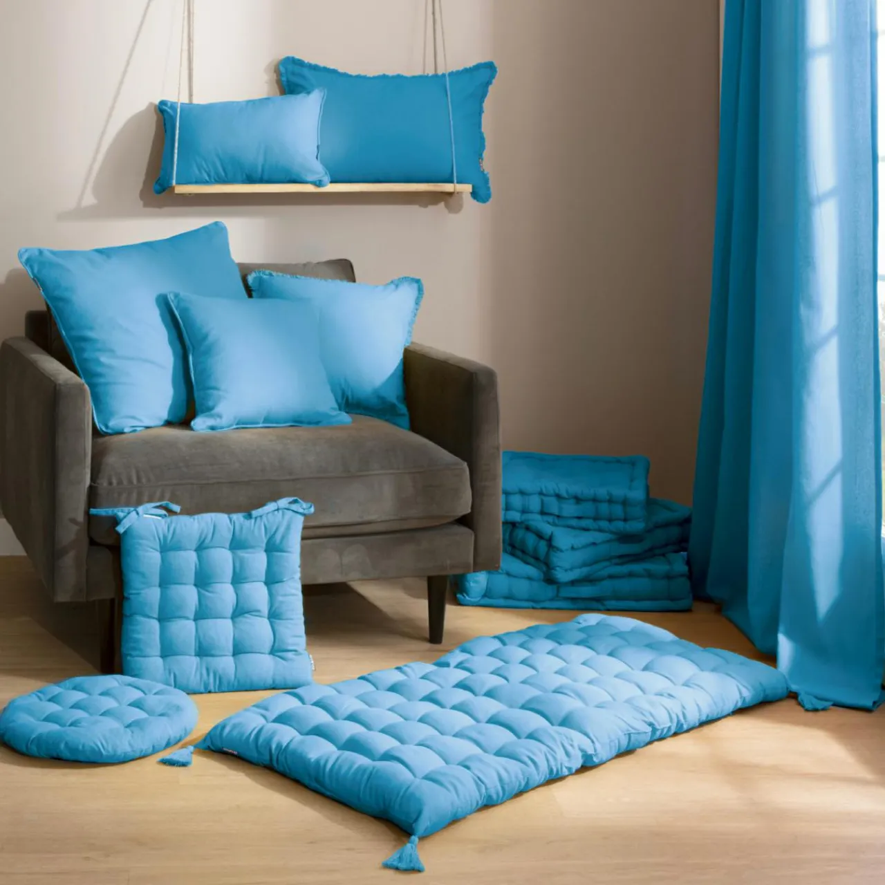 Coussin De Sol|EMINZA Coussin de sol coton (60 x 60 cm) Pixel Bleu turquoise