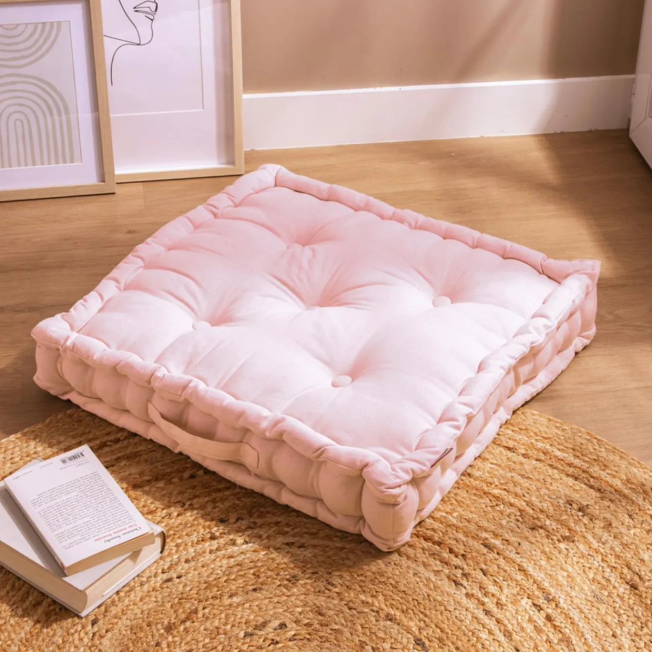 Coussin De Sol|EMINZA Coussin de sol coton (60 x 60 cm) Pixel Rose poudré