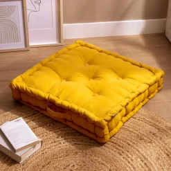 Coussin De Sol|EMINZA Coussin de sol coton (60 x 60 cm) Pixel Jaune moutarde