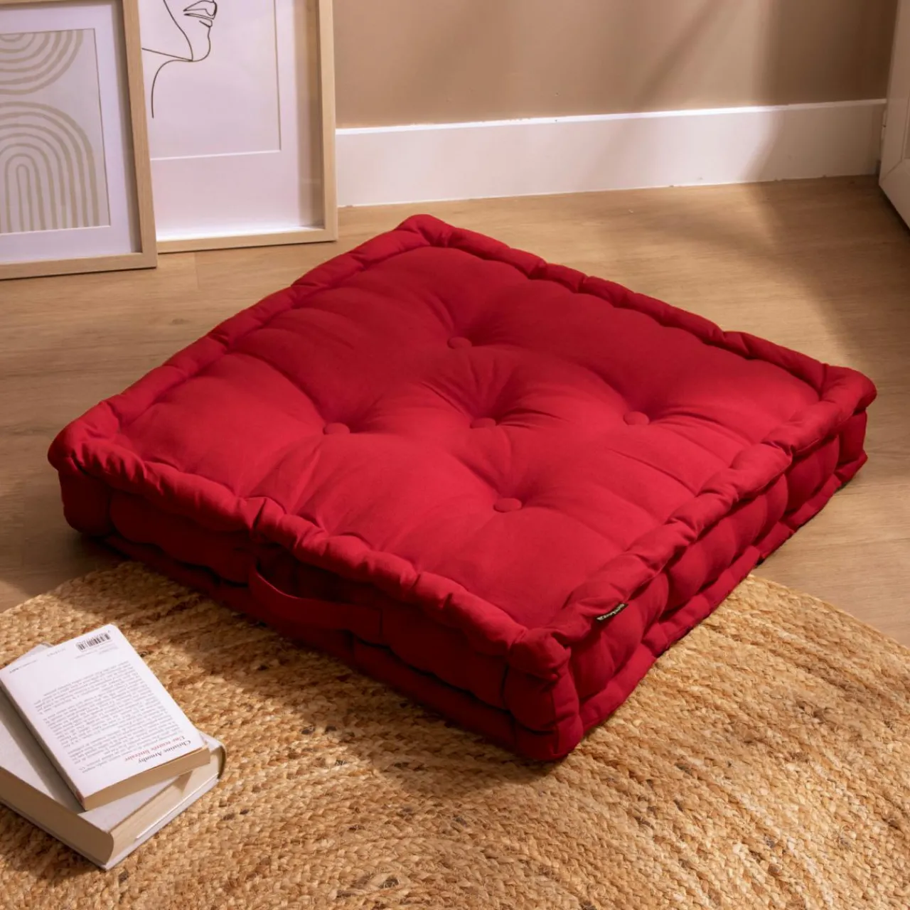 Coussin De Sol|EMINZA Coussin de sol coton (60 x 60 cm) Pixel Rouge