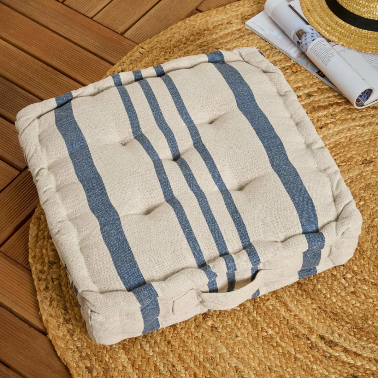 Accessoires Et Coussins|Coussin Déco D'Extérieur|EMINZA Coussin de sol extérieur (45 x H10 cm) Nautira Bleu marine