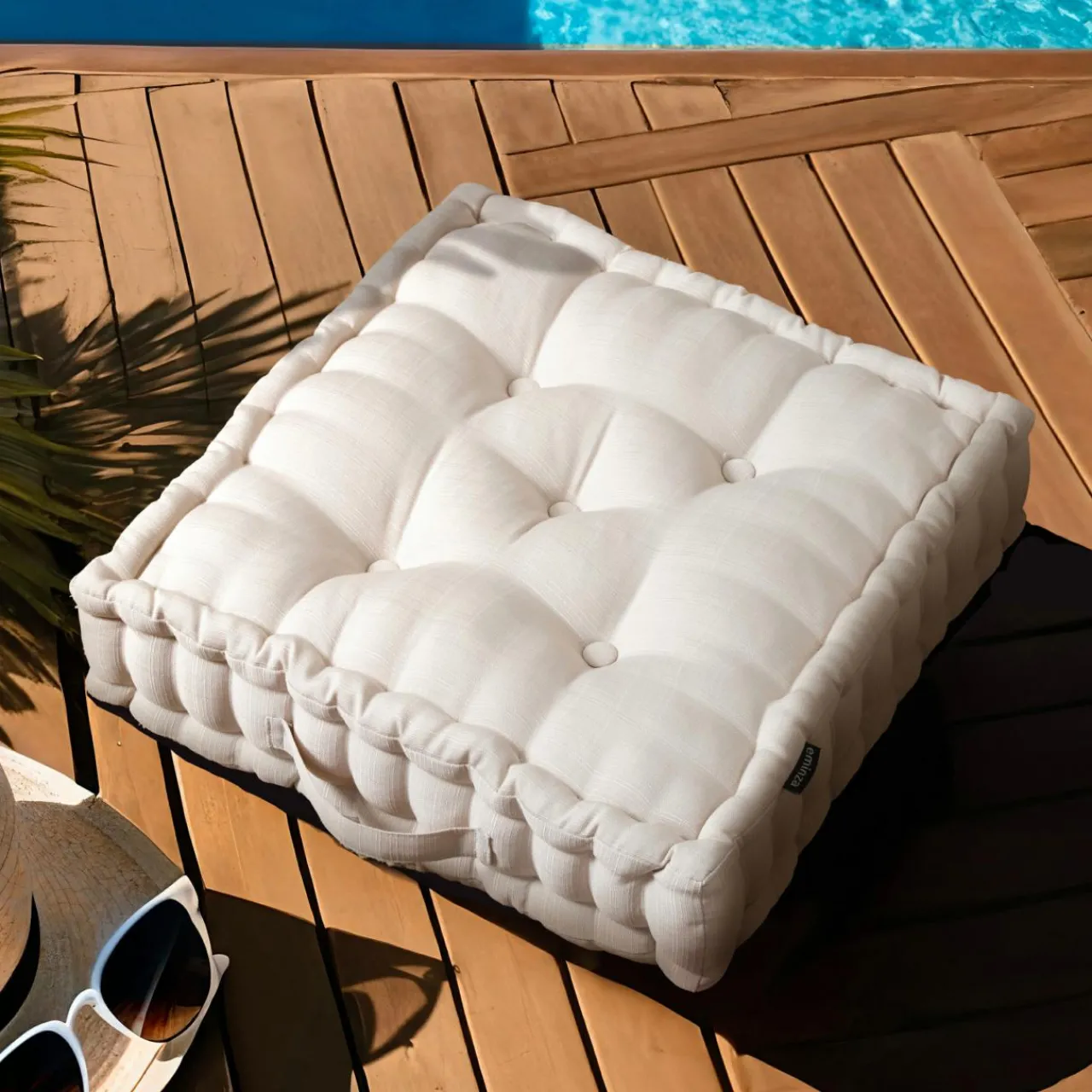 Accessoires Et Coussins|Coussin Déco D'Extérieur|EMINZA Coussin de sol extérieur capitonné (50 x 50 cm) Sunset Ecru