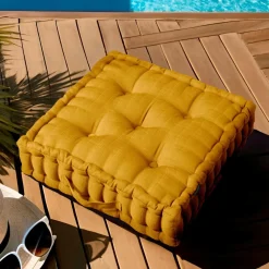 Accessoires Et Coussins|Coussin Déco D'Extérieur|EMINZA Coussin de sol extérieur capitonné (50 x 50 cm) Sunset Jaune moutarde
