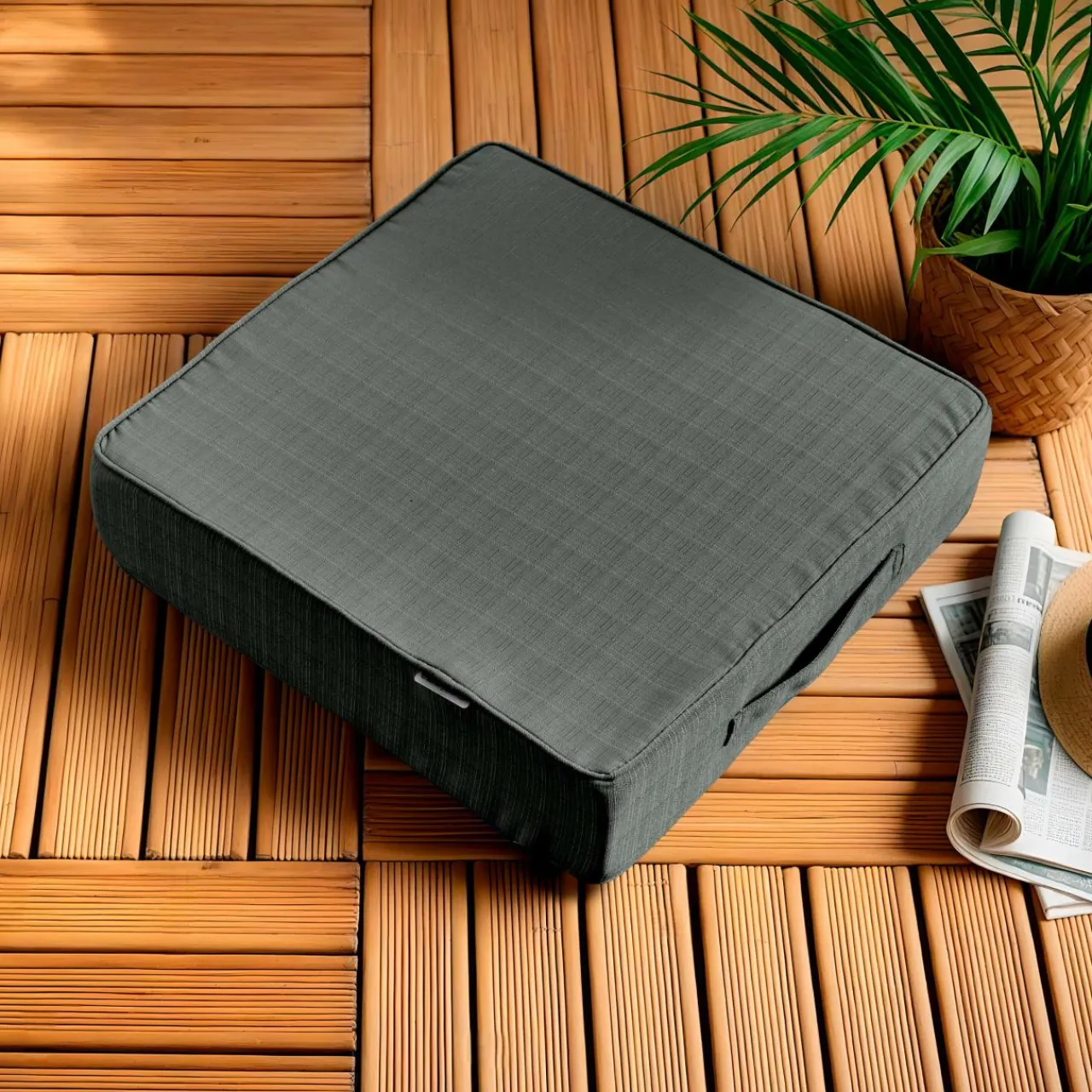 Accessoires Et Coussins|Coussin Déco D'Extérieur|EMINZA Coussin de sol extérieur déhoussable (45 x 45 cm) Sunset Gris Anthracite