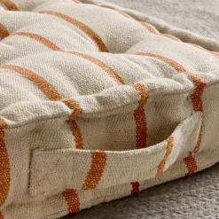 Coussin Déco D'Extérieur|Coussin Déco D'Extérieur|EMINZA Coussin de sol extérieur toile de coton (45 x 45 cm) Ocealys Corail Orange