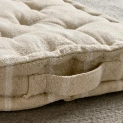 Coussin Déco D'Extérieur|Coussin Déco D'Extérieur|EMINZA Coussin de sol extérieur toile de coton (45 x 45 cm) Ocealys Blanc