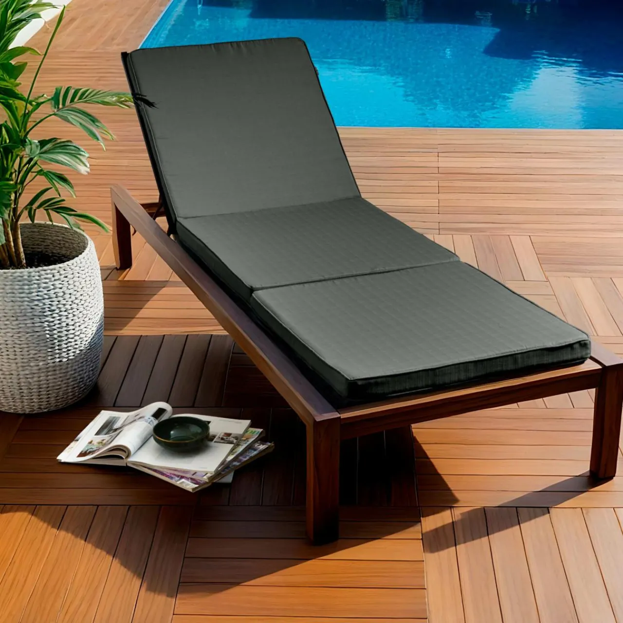 Coussin De Transat|Coussin De Transat Et Accessoire|EMINZA Coussin de transat déhoussable (190 x 60 cm) Sunset Gris Anthracite