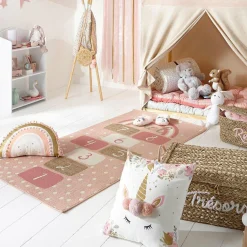 Coussin Et Plaid Enfant|Coussin Et Plaid Enfant|ATMOSPHERA Coussin enfant carré (40 x 40 cm) Licorne Pompons Multicolore