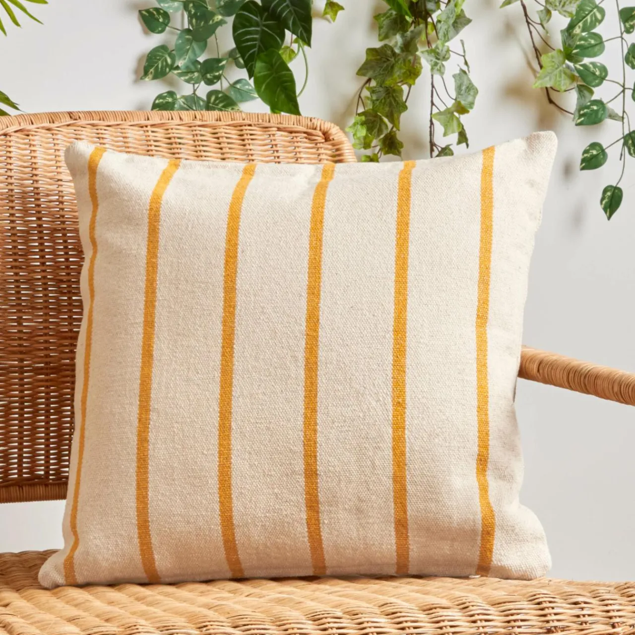 Coussin Déco D'Extérieur|Coussin Déco D'Extérieur|EMINZA Coussin extérieur carré toile de coton (50 x 50 cm) Ocealys Jaune moutarde