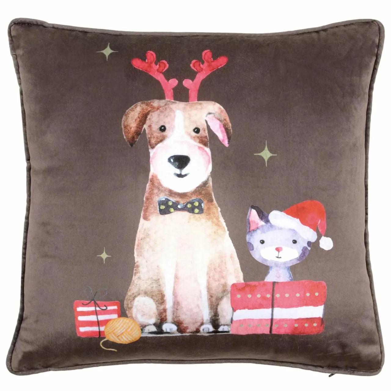 Plaid, Coussin Et Tapis De Noël|LOVELY CASA Coussin Noël carré (40 cm) Joyeux Marron Chocolat