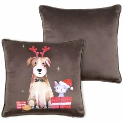 Plaid, Coussin Et Tapis De Noël|LOVELY CASA Coussin Noël carré (40 cm) Joyeux Marron Chocolat