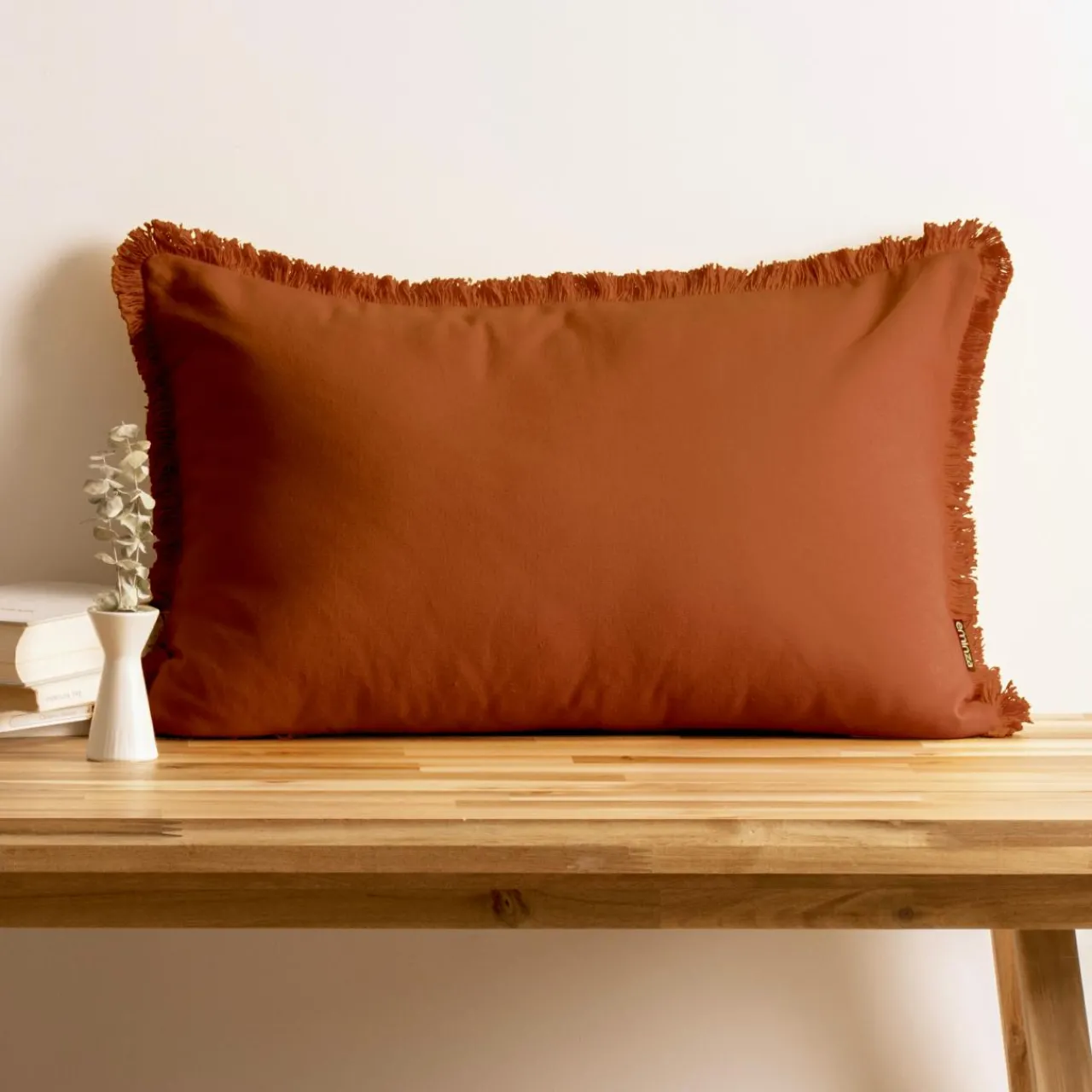 Coussin Et Housse|EMINZA Coussin rectangulaire coton (40 x 60 cm) Pixel franges Terracotta