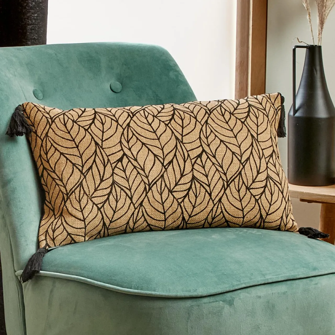 Coussin Et Housse|EMINZA Coussin rectangulaire coton et jute (30 x 50 cm) Nama Noir