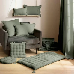 Coussin Et Housse|EMINZA Coussin rectangulaire coton (40 x 60 cm) Pixel franges Vert kaki