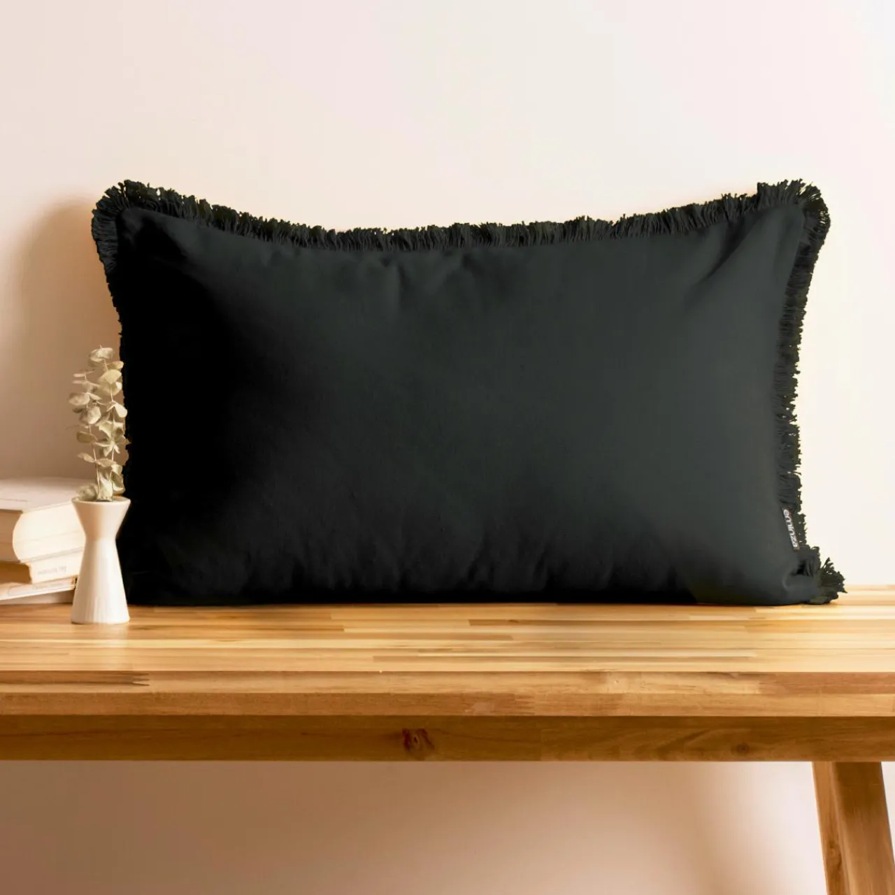 Coussin Et Housse|EMINZA Coussin rectangulaire coton (40 x 60 cm) Pixel franges Noir
