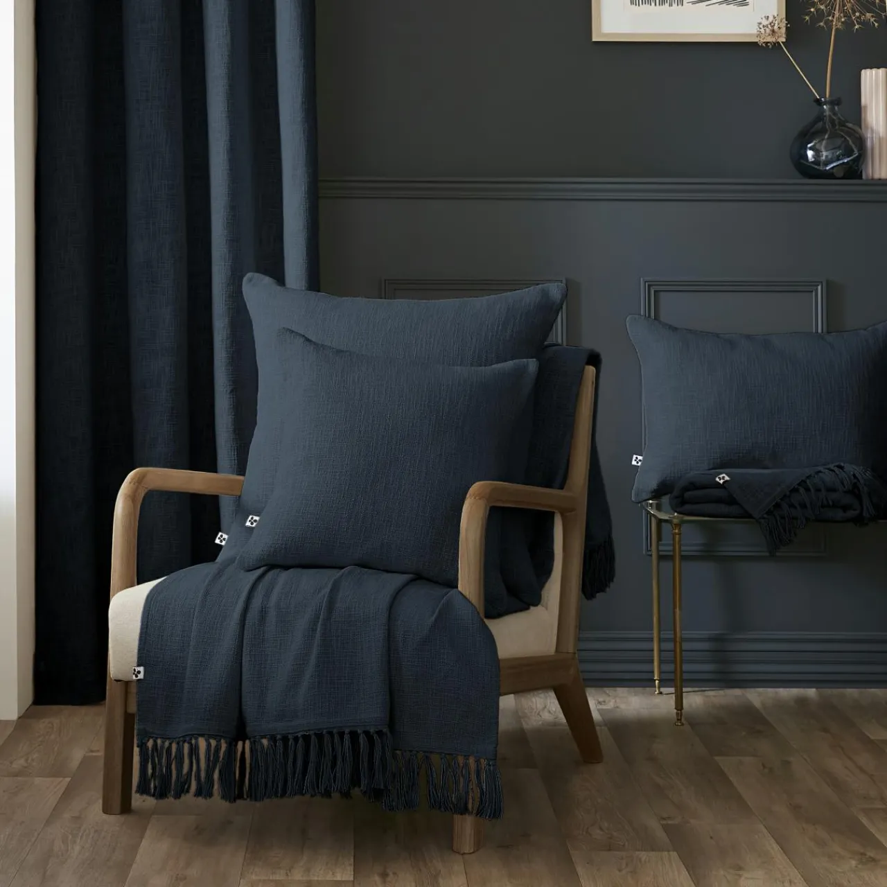 Coussin Et Housse|L'EFFET PAPILLON Coussin rectangulaire coton (40 x 60 cm) Sixtine Bleu nuit