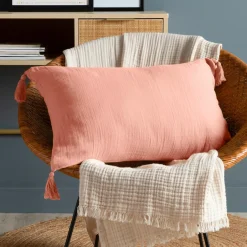 Coussin Et Housse|EMINZA Coussin rectangulaire gaze de coton (40 x 60 cm) Gaïa Rose Pêche