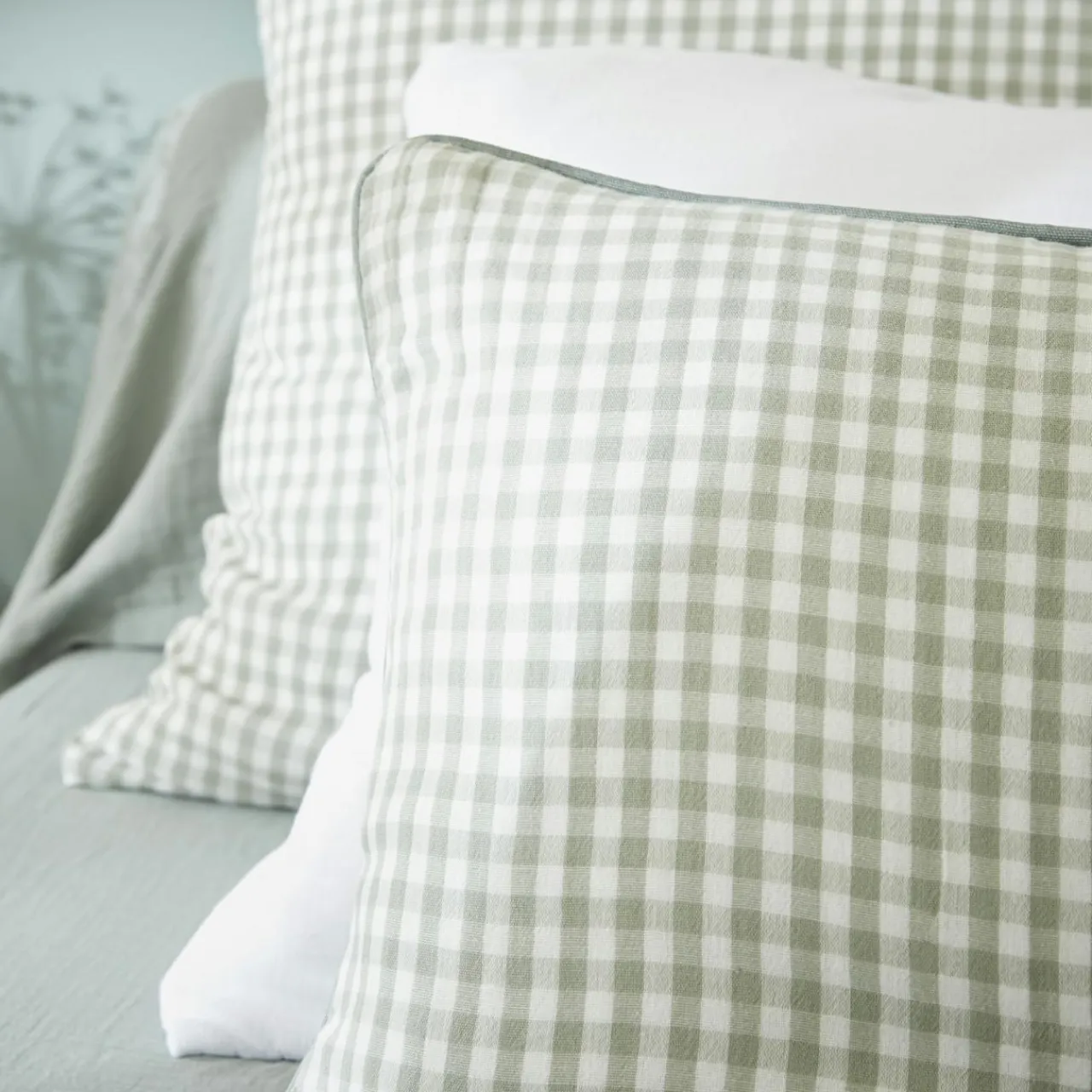 Coussin Et Housse|EMINZA Coussin rectangulaire gaze de coton (40 x 60 cm) Gaïa vichy Vert Eucalyptus