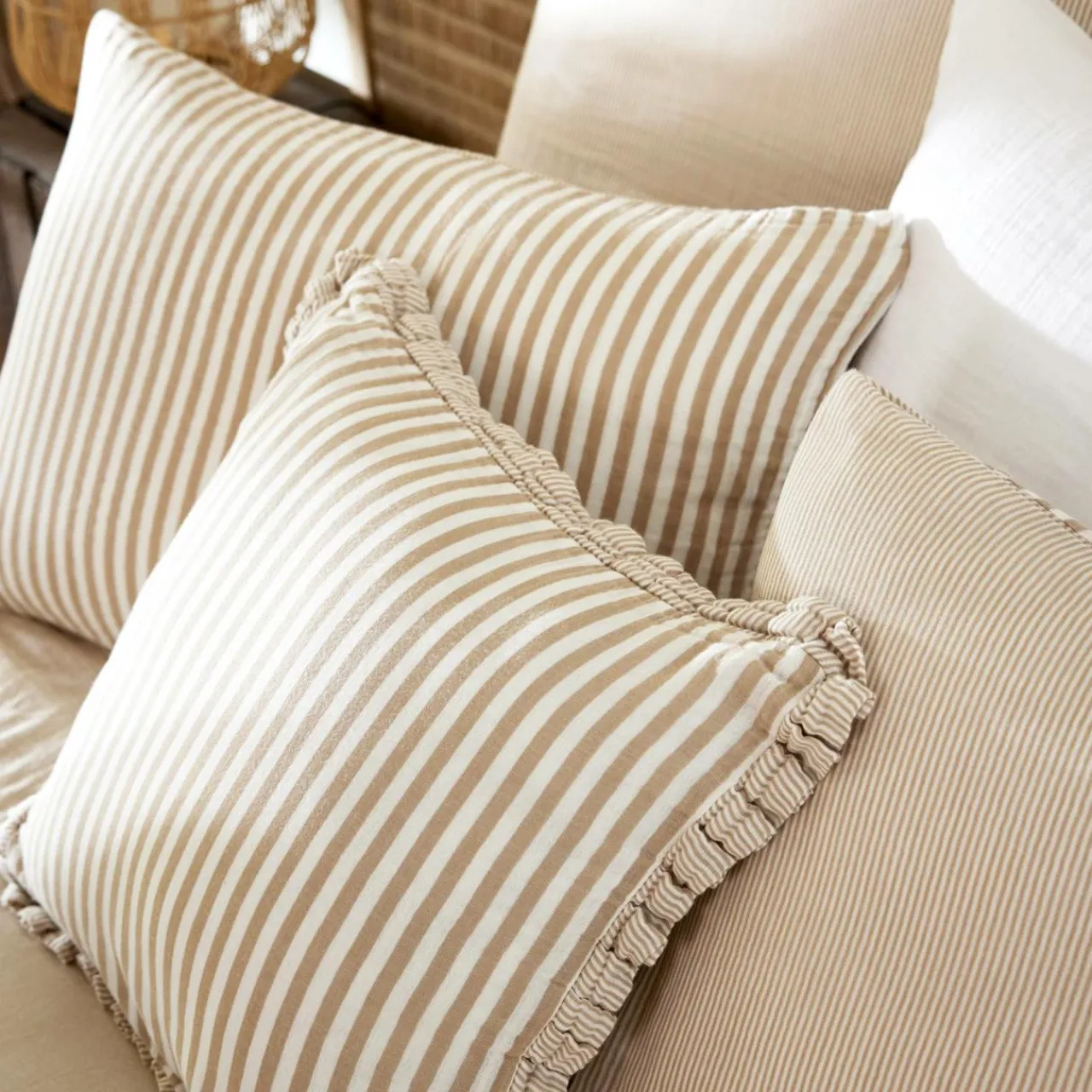 Coussin Et Housse|EMINZA Coussin rectangulaire gaze de coton (40 x 60 cm) Gaïa rayures Ficelle Rayure Ficelle