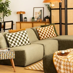 Coussin Et Housse|Atmosphera, cru017dateur d'intu017drieur Coussin rectangulaire tufté (38 x 58 cm) Damier Jaune ocre