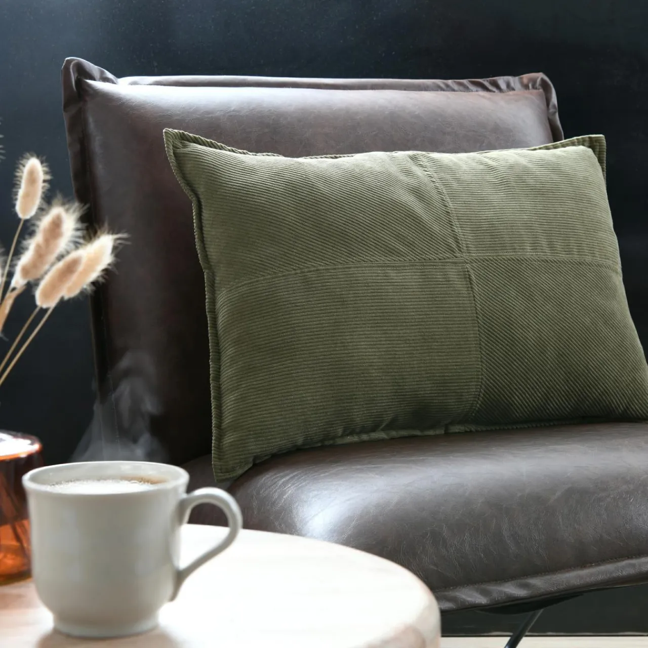 Coussin Et Housse|STOF Coussin rectangulaire velours (40 x 60 cm) Dandy Vert kaki