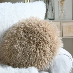 Coussin Et Housse|STOF Coussin rond fausse fourrure (40 cm) Cosylife Beige