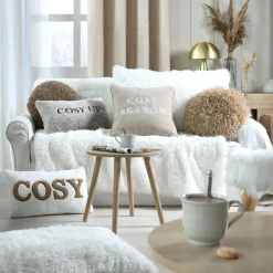 Coussin Et Housse|STOF Coussin rond fausse fourrure (40 cm) Cosylife Beige