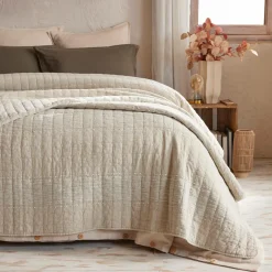 Couvre-Lit Et Édredon|EMINZA Couvre-lit coton matelassé (220 x 240 cm) Lena sable Beige