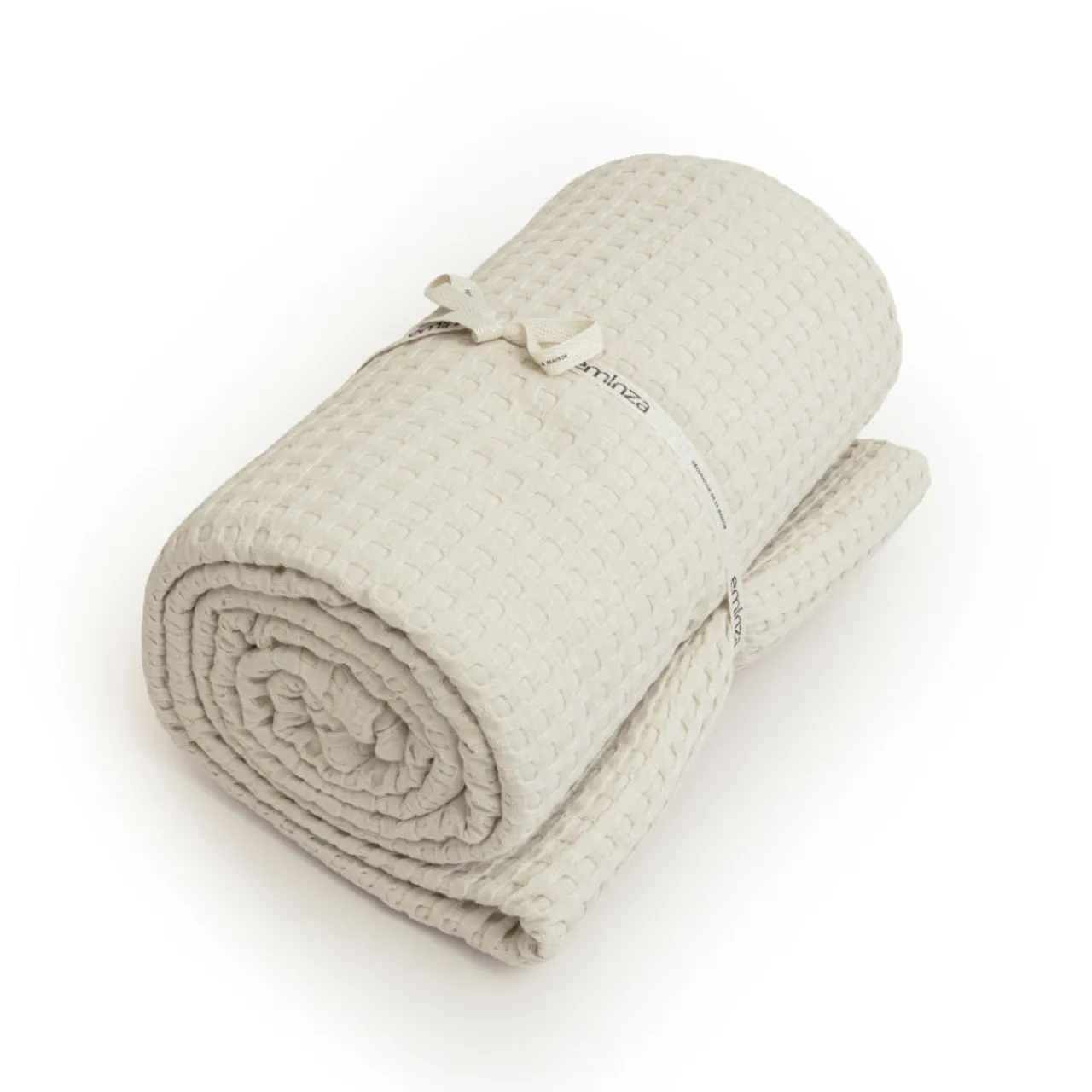 Plaid Et Jeté|Couvre-Lit Et Édredon|EMINZA Couvre-lit coton nid d'abeille (220 x 250 cm) Maya pampa Beige